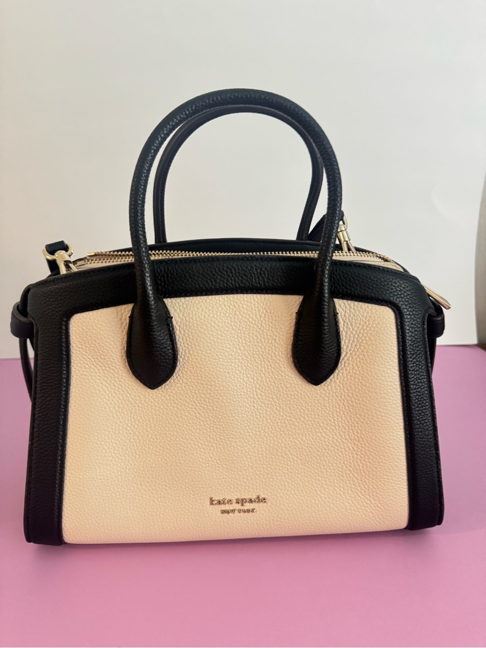 kate spade Two-Tone Black and Cream Pebbled Leather Satchel